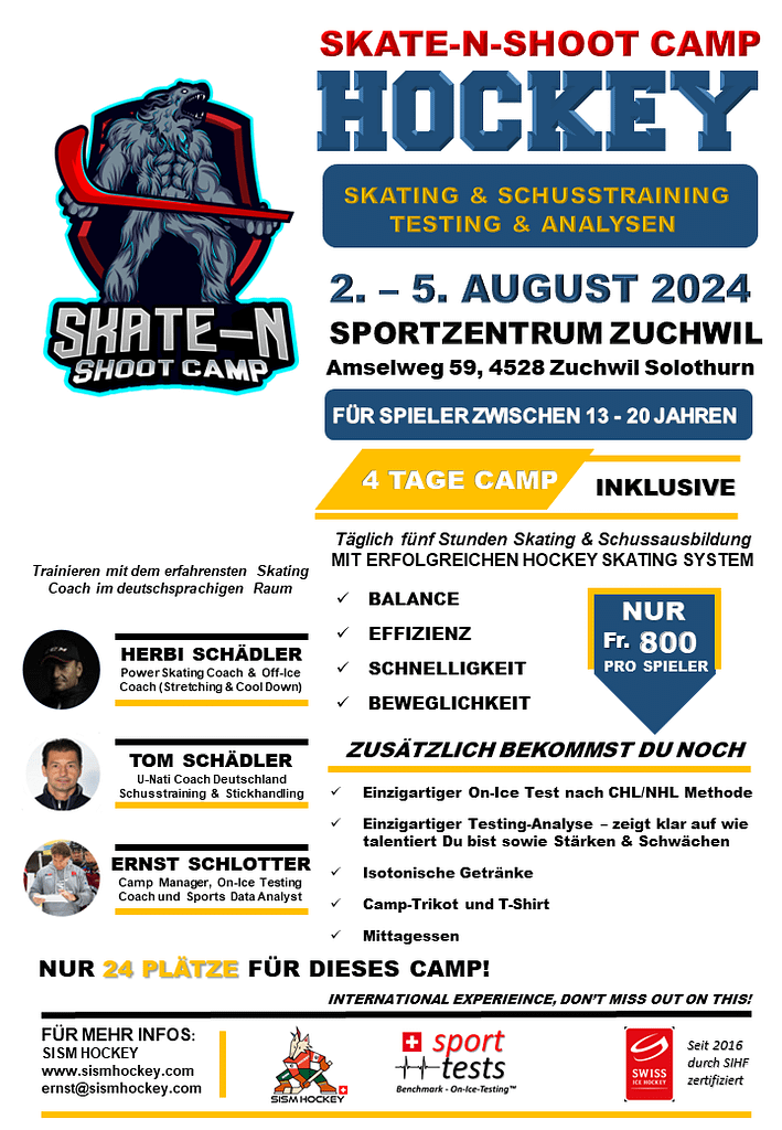 ZUCHWIL Tagesprogramme 2. 5.8.2024 Flyer SISM Hockey,eishockey,marsblade,sismhockey